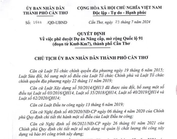 2 Can Tho Dau Tu Lon Tieu Ton 1000 Ty Dong De Lam 1 Km Duong