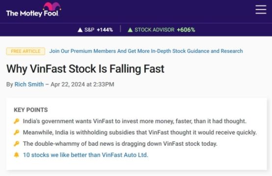 Tin từ Ấn Độ khiến cổ phiếu VinFast giảm nhanh